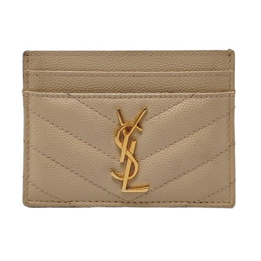 YSL MONOGRAM 米色牛皮绗缝V纹卡包 Golden hardware-(SKU)-960710040