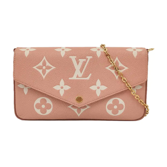 LOUIS VUITTON FÉLICIE Pink Leather Monogram Embossed Three-In-One Shoulder Bag, Crossbody Bag, Handbag, Gold Hardware, Detachable Shoulder Strap, Accessories Included-(SKU)-960658882