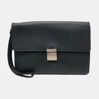 LOUIS VUITTON SELENGA Black Leather Clutch Handbag Silver Hardware-(SKU)-960473298