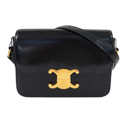 CELINE TRIOMPHE Small Black Cowhide Single Shoulder Bag Golden Hardware-(SKU)-960476690