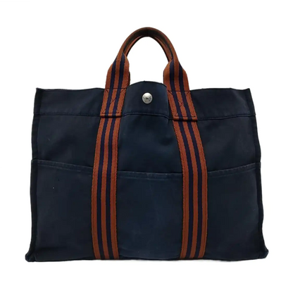 HERMÈS Fourre Tout Medium size Deep Blue Canvas Handbag Silver Hardware-(SKU)-960631606