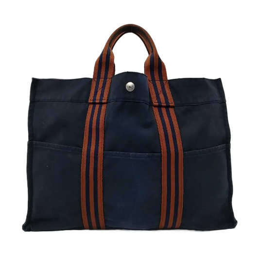 HERMÈS Fourre Tout Medium size Deep Blue Canvas Handbag Silver Hardware-(SKU)-960631606
