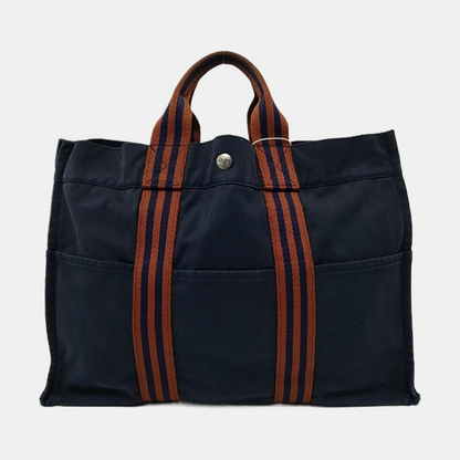 HERMÈS Fourre Tout Medium size Deep Blue Canvas Handbag Silver Hardware-(SKU)-960631606
