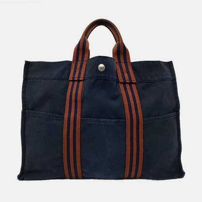 HERMÈS Fourre Tout Medium size Deep Blue Canvas Handbag Silver Hardware-(SKU)-960631606