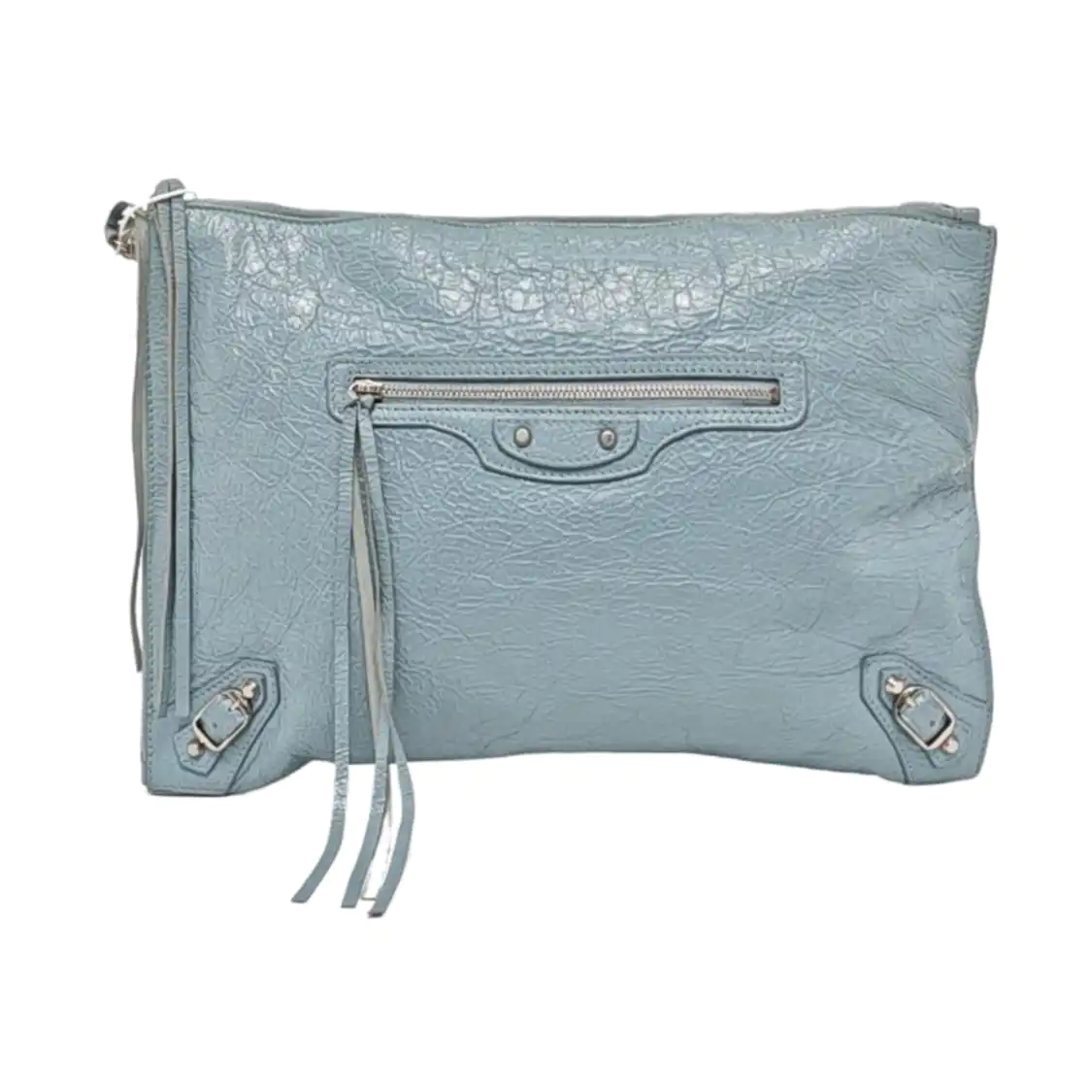 BALENCIAGA Classic City Light blue sheepskin studded biker bag, handbag Silver Hardware-(SKU)-960786182