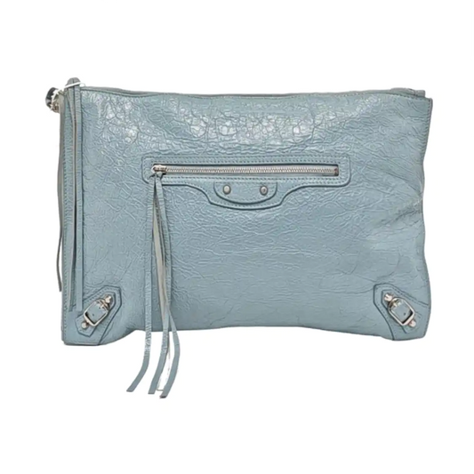 BALENCIAGA Classic City Light blue sheepskin studded biker bag, handbag Silver Hardware-(SKU)-960786182