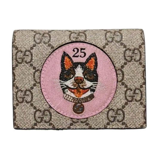 GUCCI GG Supreme Beige Coated Canvas Old Flower Embroidered Card Bag Golden hardware-(SKU)-960573589