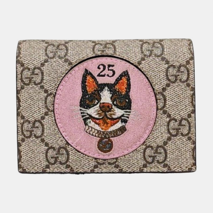 GUCCI GG Supreme Beige Coated Canvas Old Flower Embroidered Card Bag Golden hardware-(SKU)-960573589