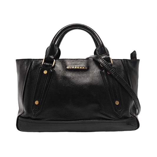 BURBERRY Somerford Black Leather Stud Single Shoulder Handbag Golden Silver Hardware Removable shoulder strap-(SKU)-960988293