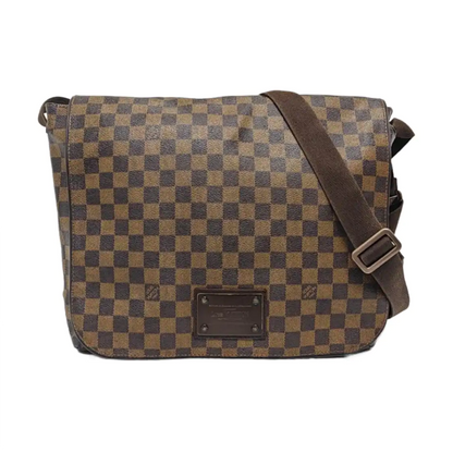 LOUIS VUITTON BROOKLYN Medium size Brown Coated Canvas Checkerboard Crossbody Shoulder Bag Golden hardware-(SKU)-960589506