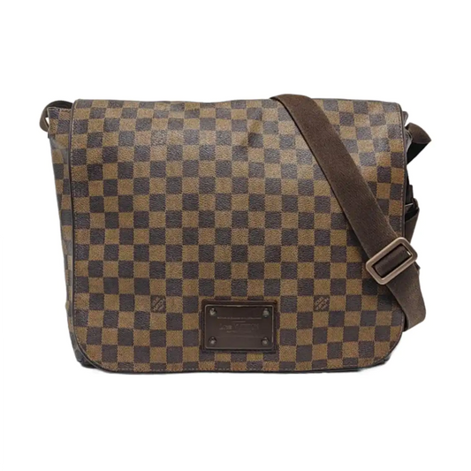 LOUIS VUITTON BROOKLYN Medium size Brown Coated Canvas Checkerboard Crossbody Shoulder Bag Golden hardware-(SKU)-960589506
