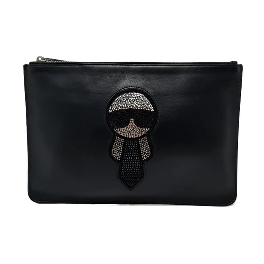 FENDI Black Leather Embossed Handbag Silver Hardware-(SKU)-960614278