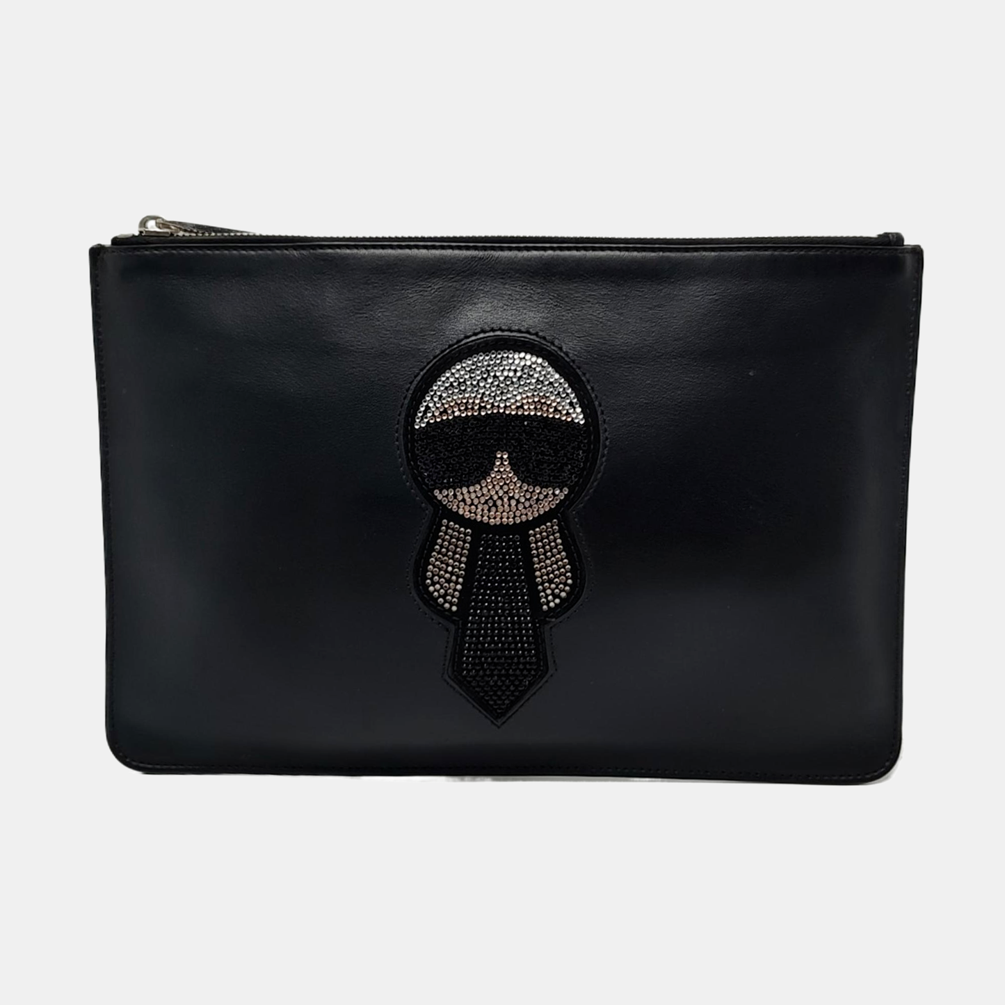 FENDI Black Leather Embossed Handbag Silver Hardware-(SKU)-960614278