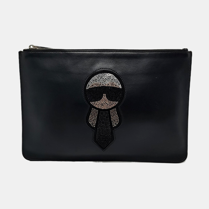 FENDI Black Leather Embossed Handbag Silver Hardware-(SKU)-960614278