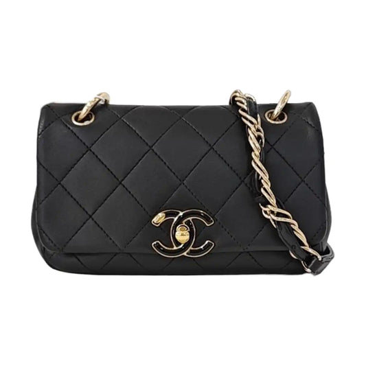 CHANEL CHAIN INFINITY TOP HANDLE Small Black Lambskin Quilted Chain Strap Shoulder Bag Crossbody Bag Golden Hardware 30cm-(SKU)-961018238