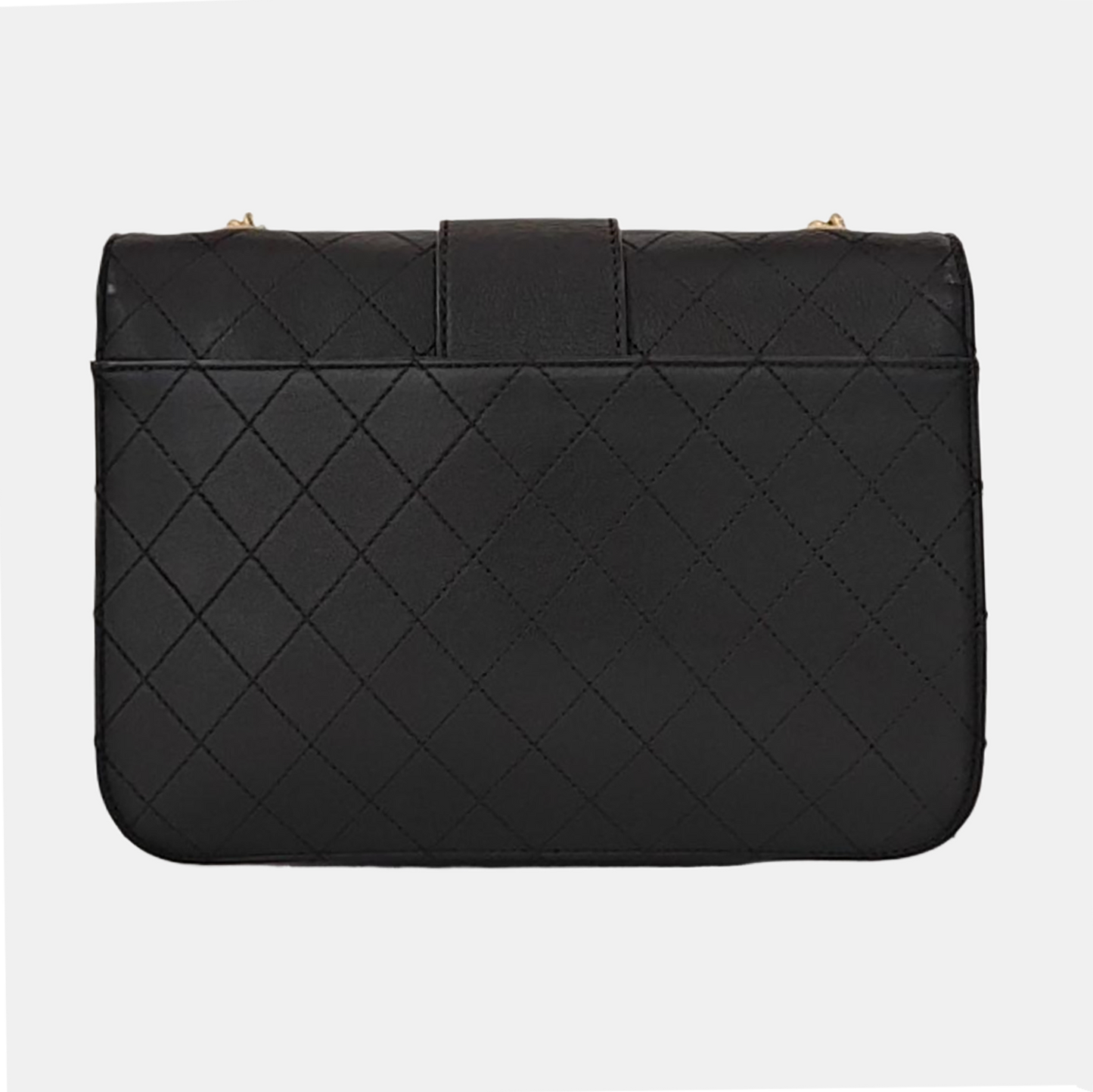 CHANEL FRONT CHAIN FLAP BAG Black Calfskin Quilted Shoulder Bag Gold Hardware 24K-(SKU)-961017689