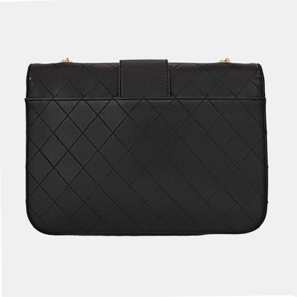 CHANEL FRONT CHAIN FLAP BAG Black Calfskin Quilted Shoulder Bag Gold Hardware 24K-(SKU)-961017689