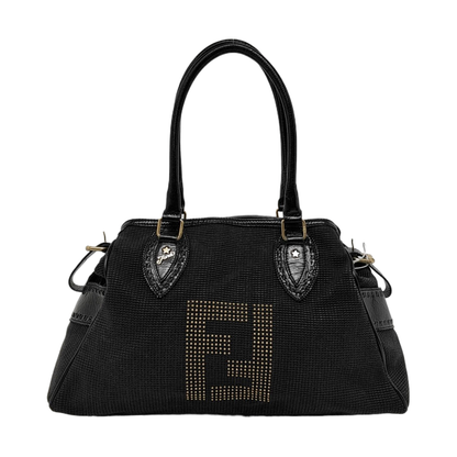 FENDI Black织物双FHandheld包 Golden hardware-(SKU)-960605118