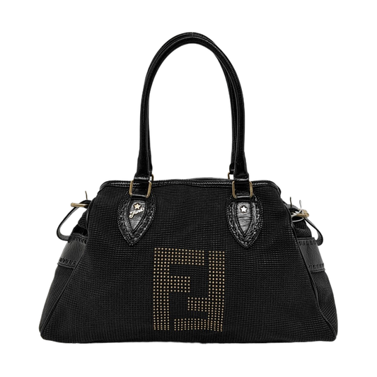 FENDI Black织物双FHandheld包 Golden hardware-(SKU)-960605118