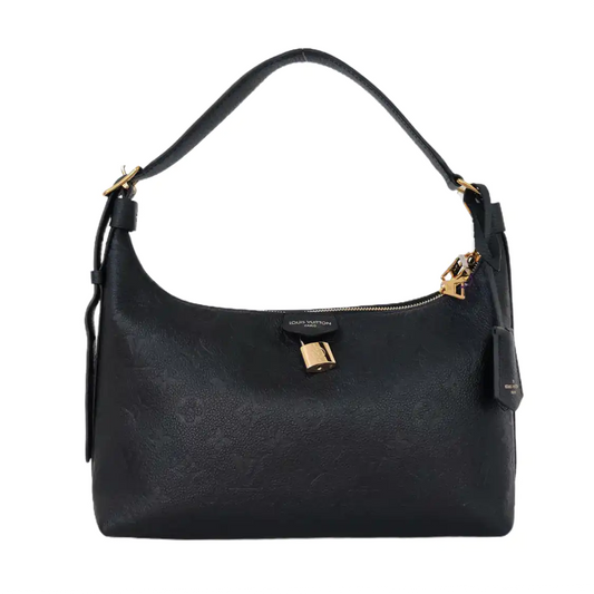 LOUIS VUITTON SAC PLAT Black Calfskin Monogram Embossed Crossbody Shoulder Bag with Golden Hardware, Pockets-(SKU)-961133790