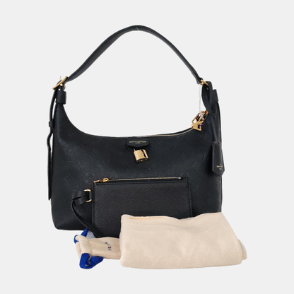 LOUIS VUITTON SAC PLAT Black Calfskin Monogram Embossed Crossbody Shoulder Bag with Golden Hardware, Pockets-(SKU)-961133790