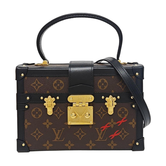 LOUIS VUITTON PETITE MALLE Brown Coated Canvas Monogram Printed Crossbody Bag Shoulder Bag Handbag Detachable Strap Golden Hardware Detachable Strap Pockets Complete Accessories-(SKU)-961044267