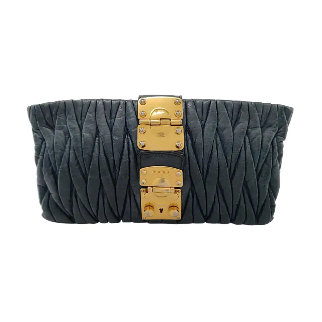 Miu Miu Teal Green Lamb Leather Quilted Handbag Golden hardware-(SKU)-960515094