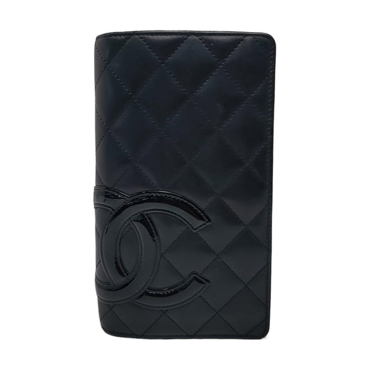 CHANEL CAMBON Black Cowhide Quilted Texture Wallet Silver Hardware 14nan-(SKU)-955276359