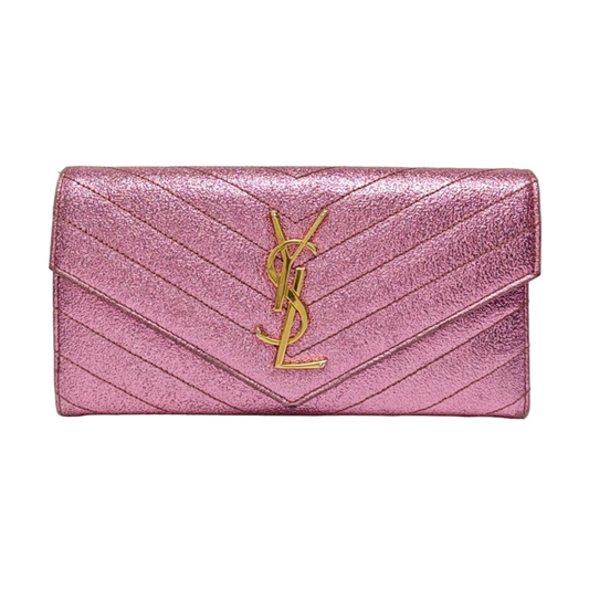 YSL MONOGRAM 粉色牛皮绗缝V纹钱包 Golden hardware Complete Accessories-(SKU)-957647456