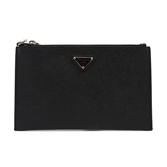 PRADA Black Cowhide Logo Monogram Handbag Silver Hardware-(SKU)-955758933