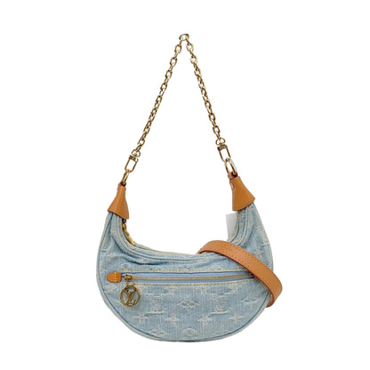 LOUIS VUITTON LOOP Light Blue Denim Monogram Embroidered Crescent Bag Crossbody Shoulder Bag Gold Hardware 2 Removable Straps-(SKU)-961361306