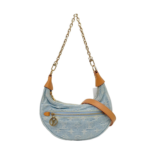 LOUIS VUITTON LOOP Light Blue Denim Monogram Embroidered Crescent Bag Crossbody Shoulder Bag Gold Hardware 2 Removable Straps-(SKU)-961361306