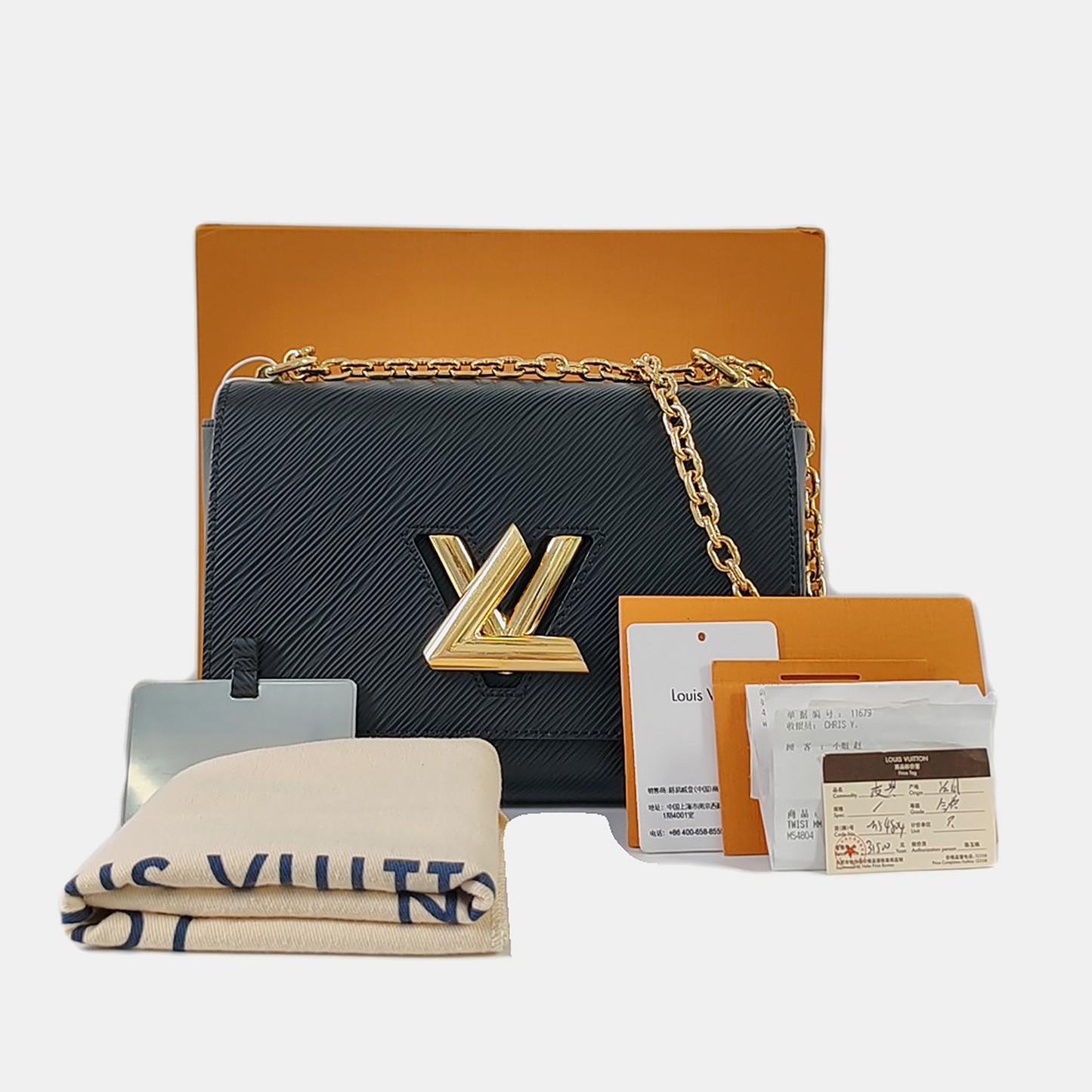 LOUIS VUITTON TWIST Medium size black EPI leather water wave crossbody bag single shoulder bag handbag golden hardware detachable shoulder strap accessories complete-(SKU)-961570654