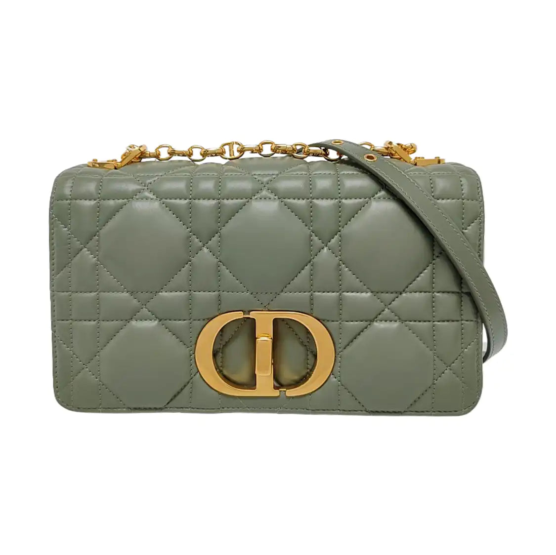 DIOR Dior Caro Medium Green Lamb Skin Monogram Quilted Crossbody Bag, Shoulder Bag, Golden Hardware-(SKU)-961613403