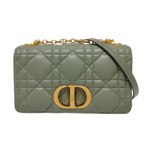 DIOR Dior Caro Medium Green Lamb Skin Monogram Quilted Crossbody Bag, Shoulder Bag, Golden Hardware-(SKU)-961613403
