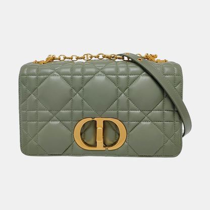 DIOR Dior Caro Medium Green Lamb Skin Monogram Quilted Crossbody Bag, Shoulder Bag, Golden Hardware-(SKU)-961613403
