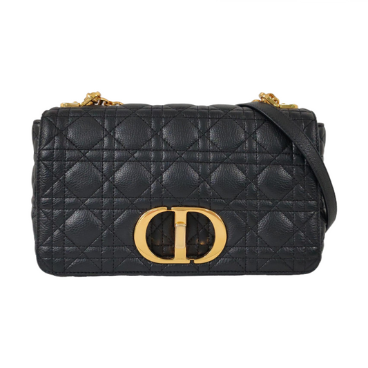 DIOR Dior Caro Medium Black Calfskin Woven Quilted Single Shoulder Bag Golden Hardware-(SKU)-961588548