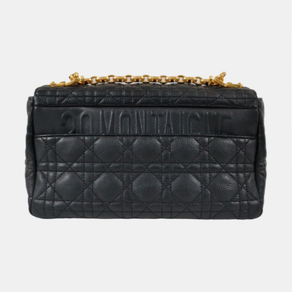 DIOR Dior Caro Medium Black Calfskin Woven Quilted Single Shoulder Bag Golden Hardware-(SKU)-961588548