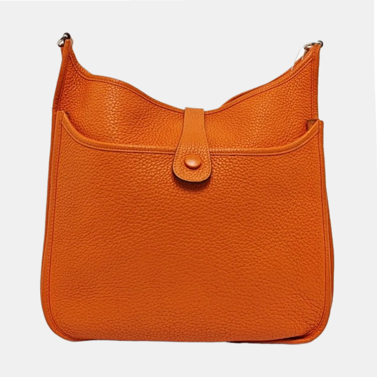 HERMÈS Evelyne GM Hermes orange Clemence leather Evelyne GM bag crossbody bag with handle, silver hardware, embossed H, removable shoulder strap-(SKU)-961912745