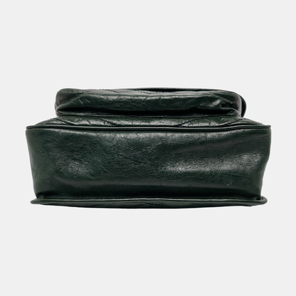 YSL NIKI Medium Size Dark Green Calf Leather V-Stitch Crinkle Single Shoulder Bag Crossbody Bag Black Hardware-(SKU)-961734723
