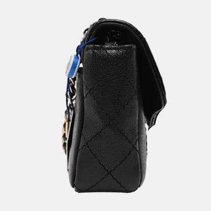 CHANEL NOW AND FOREVER Black Lamb Skin Quilted Crossbody, Shoulder Bag with Golden Hardware 27 Clasp-(SKU)-14471021