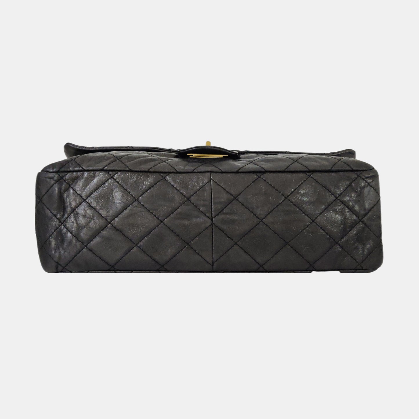 CHANEL 2.55 Black Calfskin Quilted Diamond Pattern Shoulder Bag Gold Hardware 12 Clasp-(SKU)-962208163
