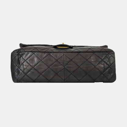 CHANEL 2.55 Black Calfskin Quilted Diamond Pattern Shoulder Bag Gold Hardware 12 Clasp-(SKU)-962208163