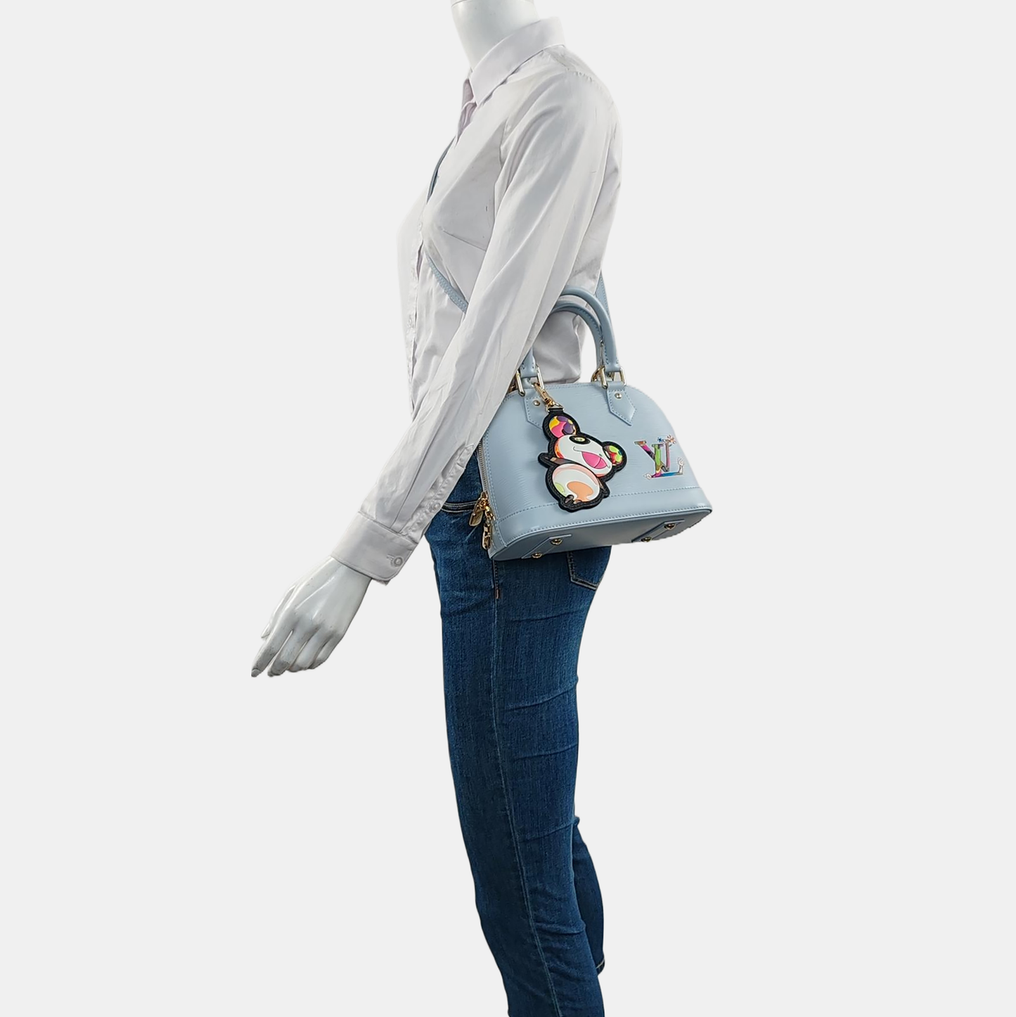 LOUIS VUITTON ALMA BB Light Blue EPI Leather Water Ripple Print Shell Bag Crossbody Bag Shoulder Bag Tote Bag Golden Hardware Removable Shoulder Strap-(SKU)-962018509