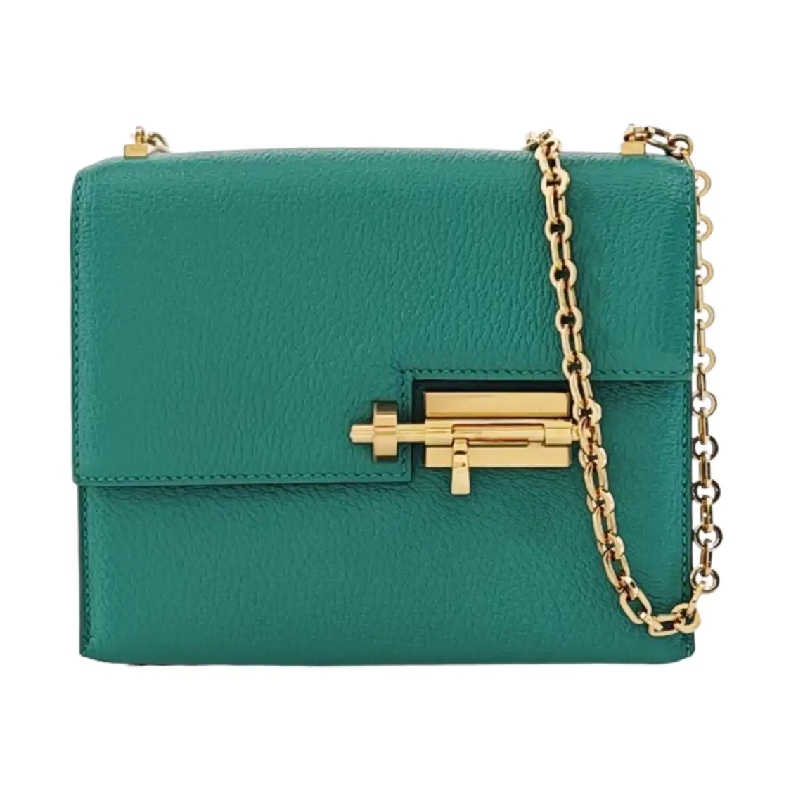 HERMÈS Verrou 17 Velvet Green Chèvre Mysore Goat Leather Gun Bag Crossbody Bag Shoulder Bag with Gold Hardware and C-(SKU)-962313369