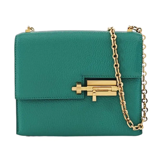 HERMÈS Verrou 17 Velvet Green Chèvre Mysore Goat Leather Gun Bag Crossbody Bag Shoulder Bag with Gold Hardware and C-(SKU)-962313369