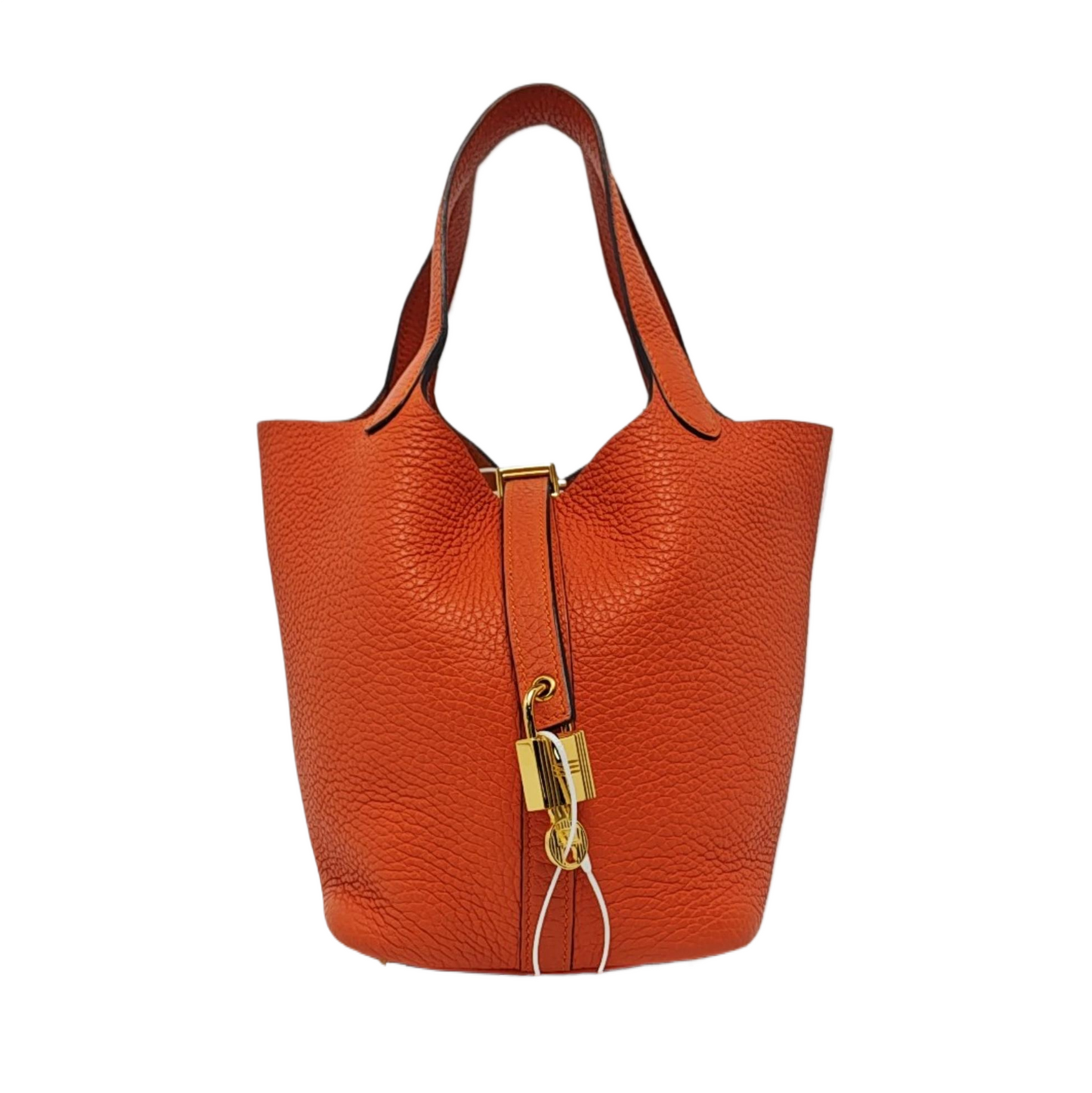 HERMÈS Picotin Lock 18 Hermes Orange Clemence Leather Tote Handbag with Silver Hardware-(SKU)-962333436