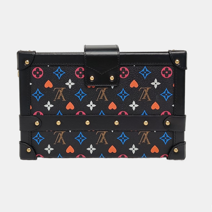 LOUIS VUITTON PETITE MALLE Black Coated Canvas Monogram Crossbody Shoulder Bag with Gold Hardware and Removable Shoulder Strap-(SKU)-962639746