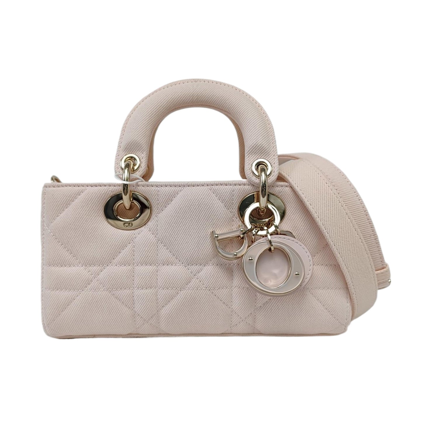 DIOR Lady D-Joy Light Pink Canvas Cannage Quilted Shoulder Bag Tote Crossbody Bag with Detachable Strap-(SKU)-962517480