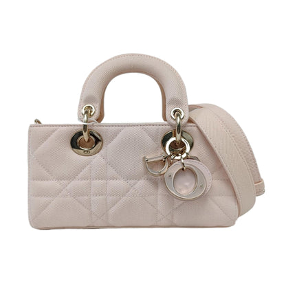 DIOR Lady D-Joy Light Pink Canvas Cannage Quilted Shoulder Bag Tote Crossbody Bag with Detachable Strap-(SKU)-962517480